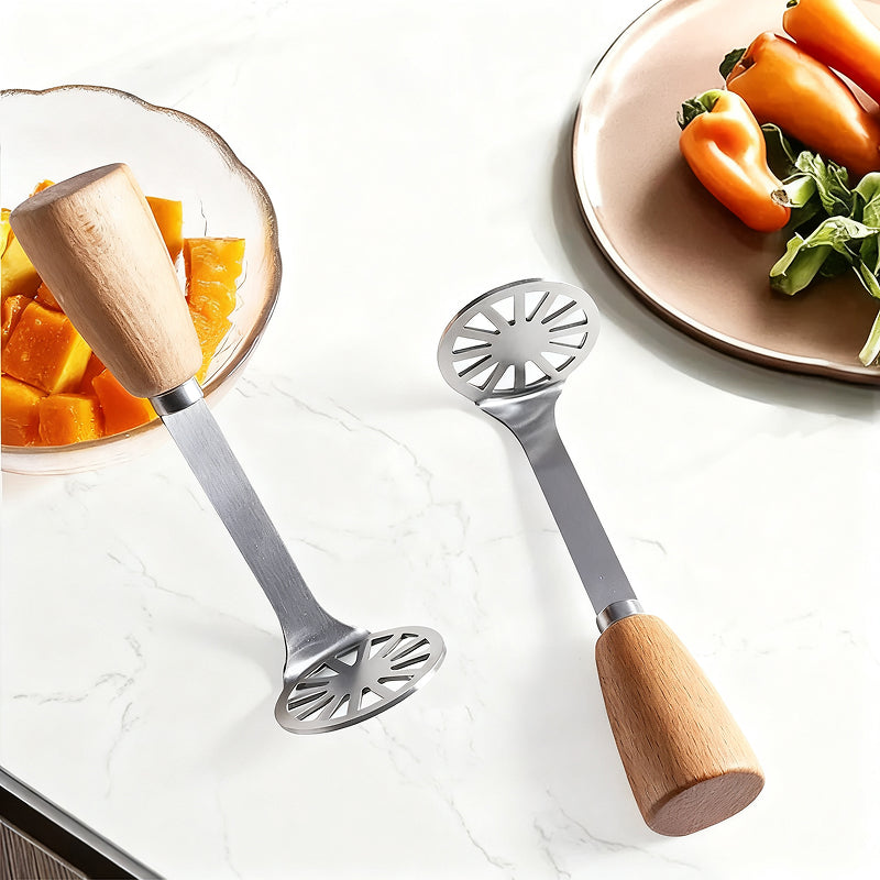 Conjunto de 2 Esmagadores de Batata e Abacate em Aço Inoxidável, com Cabo de Madeira para Alto Desempenho purê perfeito