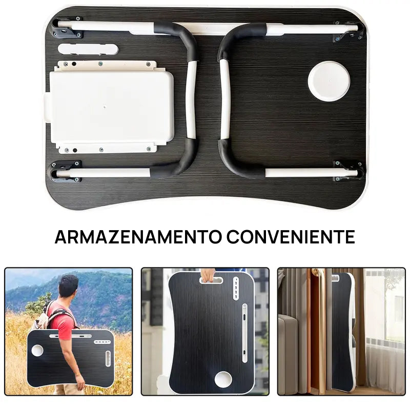 Mesa Portátil e Dobrável para Laptop com 4 Portas USB, Gaveta de Armazenamento e Suporte para Copos no Sofá ou Cama conforto produtivo