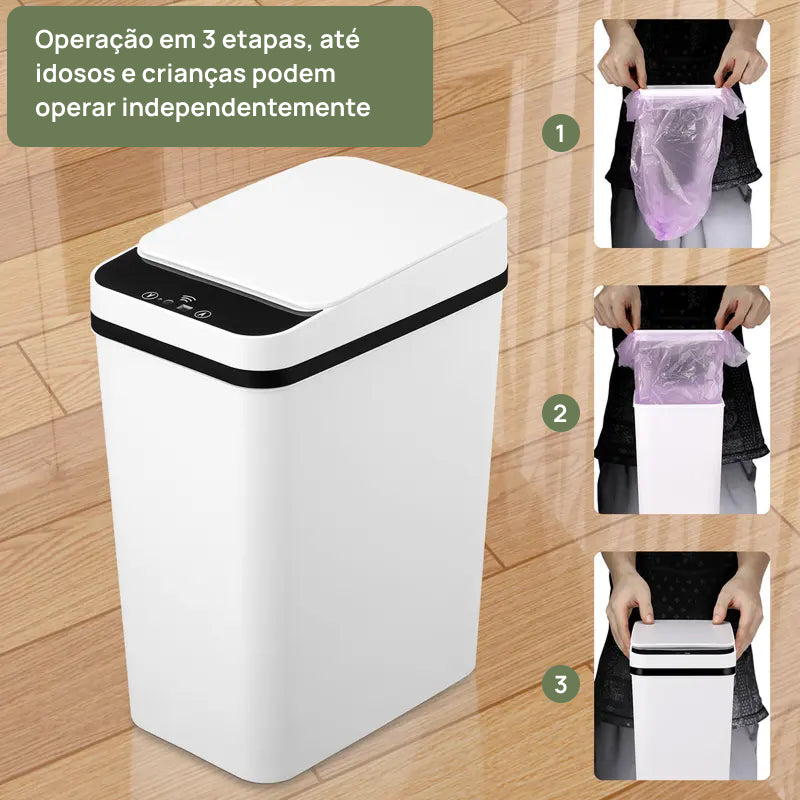 Lixeira Automática de 12 Litros com Sensor de Movimento Sem Toque, Ideal para Cozinha, Banheiro, Quarto e Escritório higiene máxima