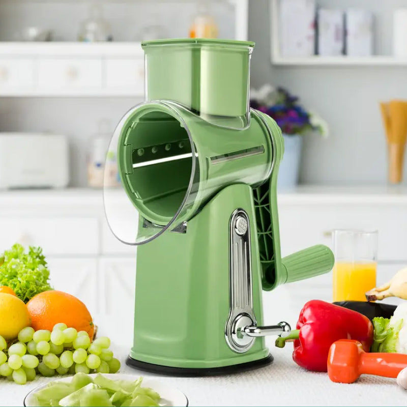 Ralador de Queijo Rotativo com 5 Lâminas Diversas, Base com Forte Sucção e Alça para Fatiar Legumes, versatilidade total e facilidade