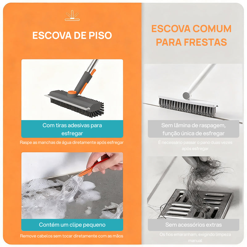 Escova de Limpeza 3 em 1 para Piso com Cabo Longo e Cerdas Rígidas, Ideal para Chuveiro, Banheiro, Garagem e Deck resistência total