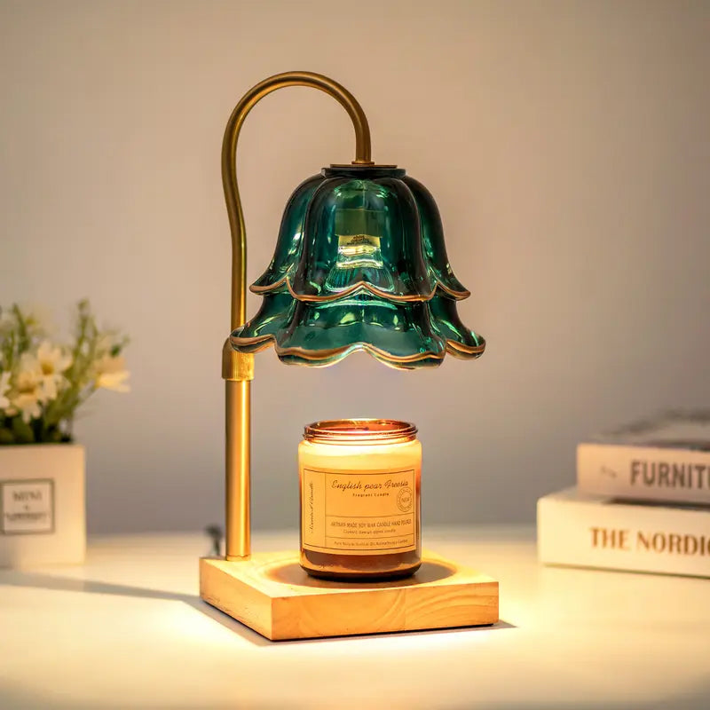 Luminária Aquecedora de Velas em Formato de Flor com 2 Lâmpadas, Altura Ajustável, Temporizador e Vidro Decorativo calor romântico