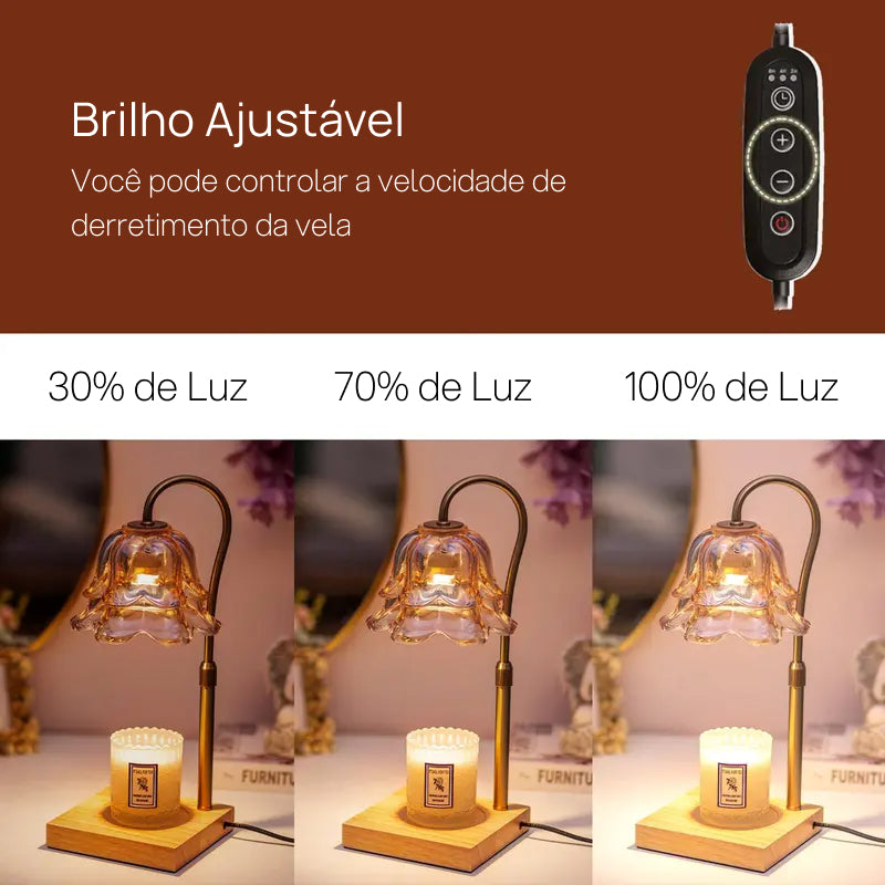 Luminária Aquecedora de Velas em Formato de Flor com 2 Lâmpadas, Altura Ajustável, Temporizador e Vidro Decorativo calor romântico