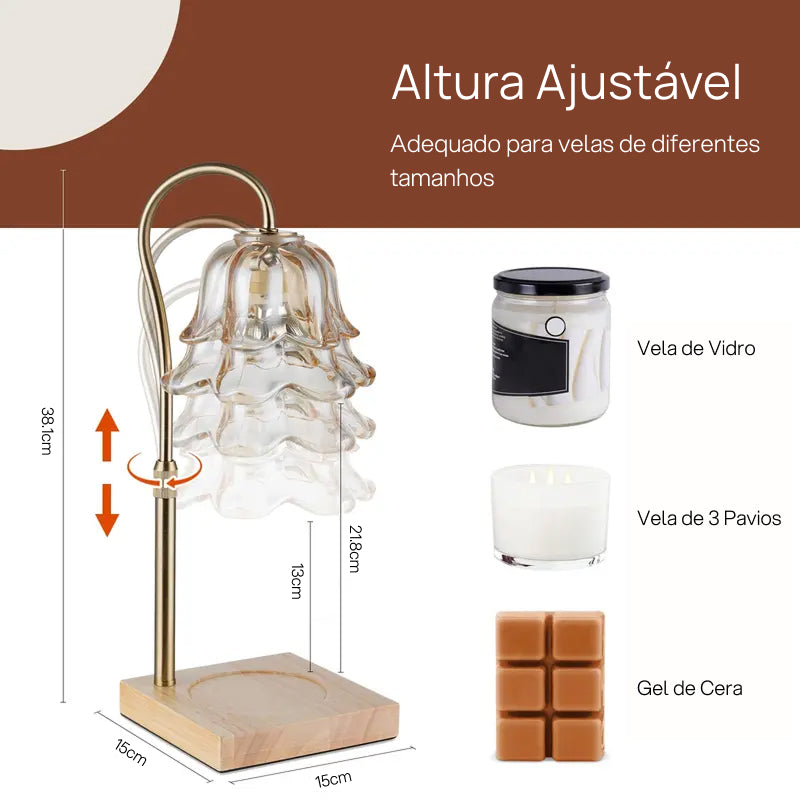 Luminária Aquecedora de Velas em Formato de Flor com 2 Lâmpadas, Altura Ajustável, Temporizador e Vidro Decorativo calor romântico