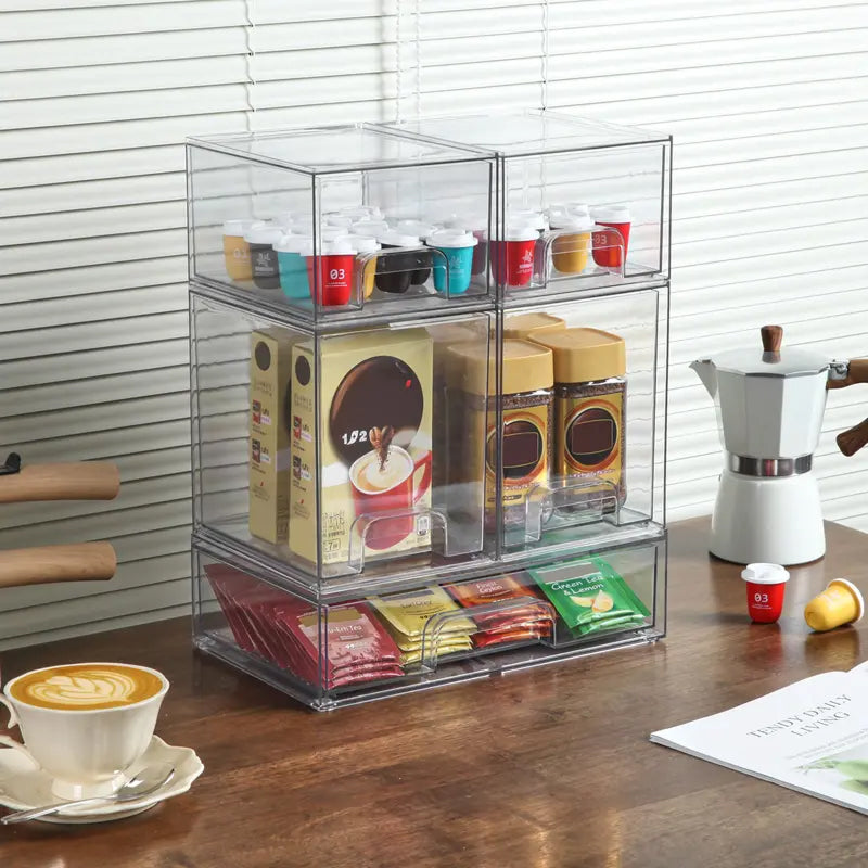 Conjunto de 2 Gavetas Organizadoras Empilháveis com 8 Caixas Transparentes Livres de BPA, Flexíveis e Seguras modular versátil