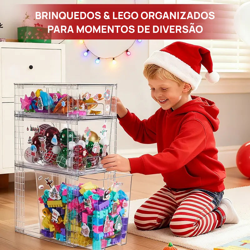 Conjunto de 2 Gavetas Organizadoras Empilháveis com 8 Caixas Transparentes Livres de BPA, Flexíveis e Seguras modular versátil