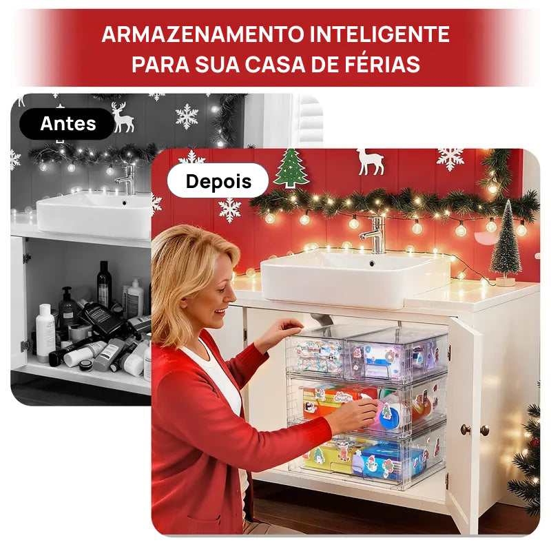 Conjunto de 2 Gavetas Organizadoras Empilháveis com 8 Caixas Transparentes Livres de BPA, Flexíveis e Seguras modular versátil