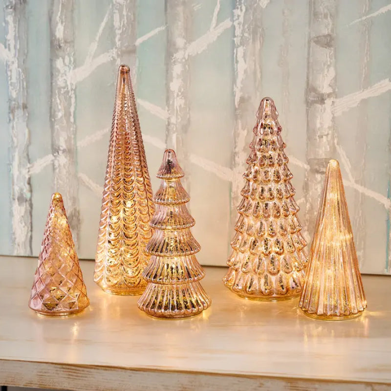 Coleção BFF de 5 Árvores Decorativas de Vidro Mercúrio Iluminadas, para Decoração Elegante de Ambientes Internos brilho sofisticado