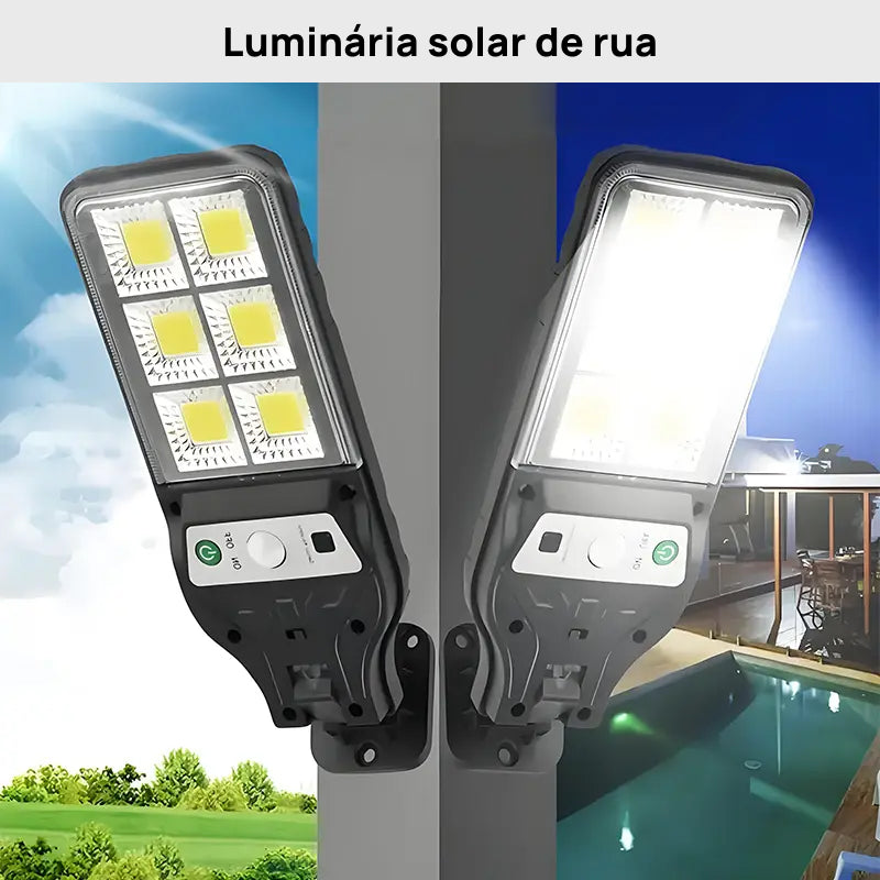 Conjunto de 4 Luzes de Rua Solares LED com 120 Lâmpadas, Controle Remoto, Sensor e 3 Modos para Áreas Externas segurança noturna