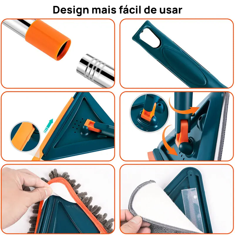 Mop Ajustável 360° para Limpeza de Pisos e Paredes, com 6 Almofadas de Microfibra e Rodo de Silicone Inclusos esforço mínimo