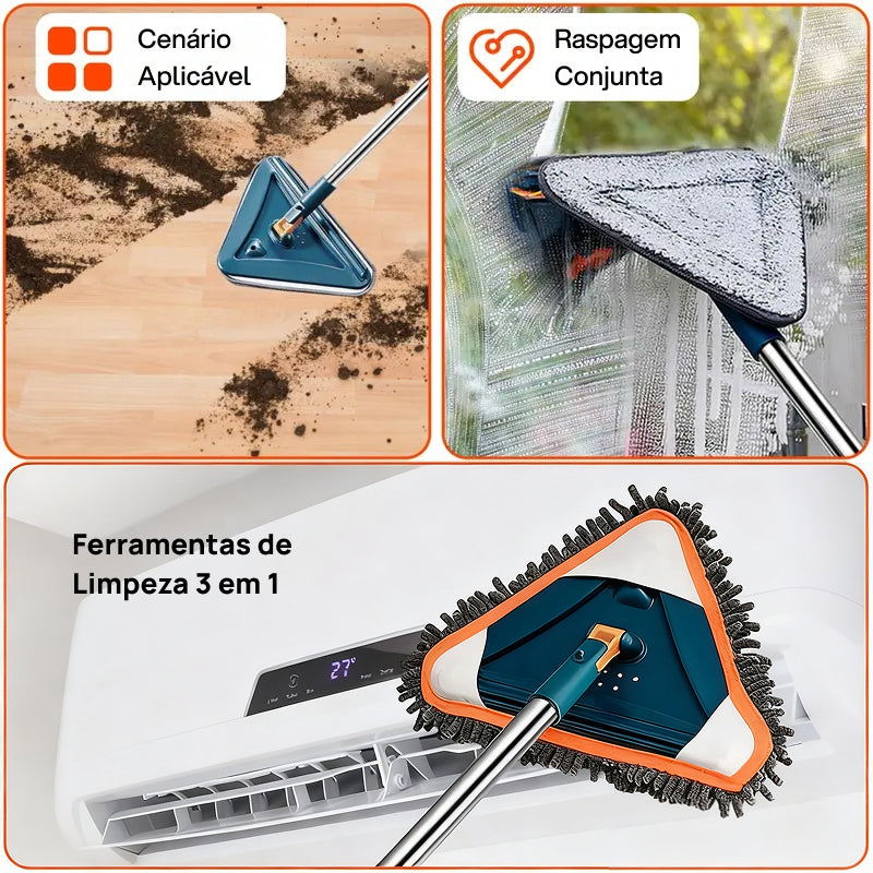 Mop Ajustável 360° para Limpeza de Pisos e Paredes, com 6 Almofadas de Microfibra e Rodo de Silicone Inclusos esforço mínimo