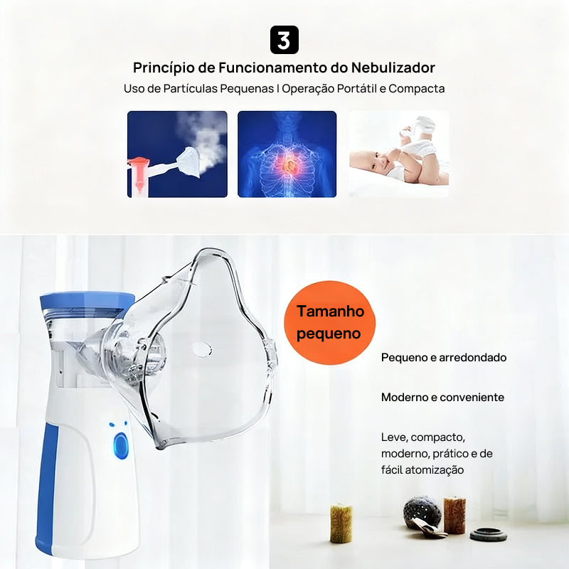 Nebulizador Ultrassônico Portátil e Recarregável para Adultos e Crianças, com Dois Modos e Função de Auto-limpeza alívio rápido