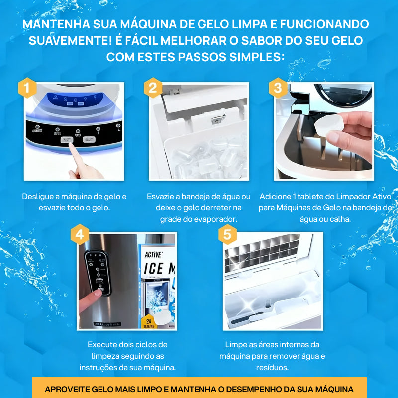 Limpador em Tabletes para Máquina de Gelo, 24 Unidades Ativas que Removem Calcário de Forma Segura e Eficaz gelo puro