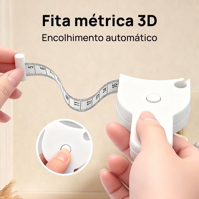 Fita Métrica Corporal 3D de 152cm Autorretrátil para Medições de Cintura, Quadril, Busto e Braços na Academia precisão absoluta