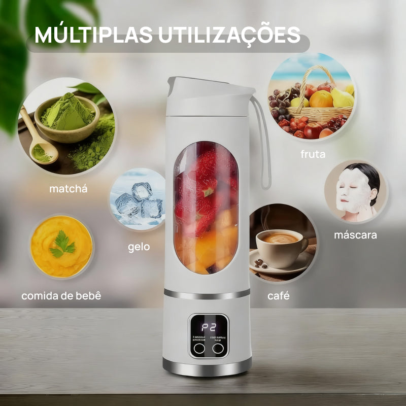 Liquidificador Digital Portátil e Compacto com Display LED, totalmente à Prova de Vazamentos para Smoothies e Vitaminas saúde prática