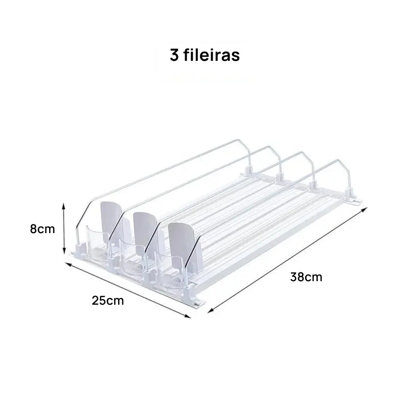 Organizador e Dispensador Automático de Latas para Geladeira, Suporta 355ml, 473ml e 591ml (3 ou 5 Fileiras) organiza perfeitamente