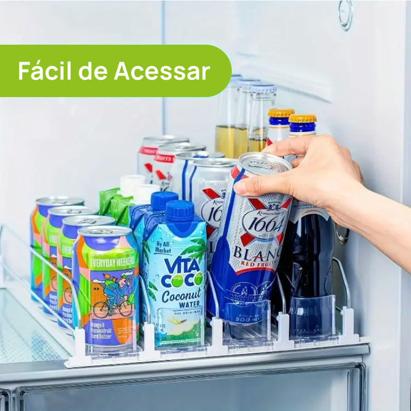 Organizador e Dispensador Automático de Latas para Geladeira, Suporta 355ml, 473ml e 591ml (3 ou 5 Fileiras) organiza perfeitamente