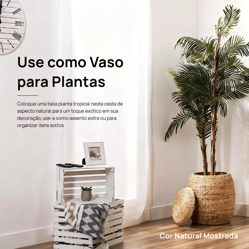 Cesta Organizadora Vintage Multifuncional de Jacinto-d’Água com Tampa, Ideal para Armazenamento em Qualquer Cômodo charme rústico