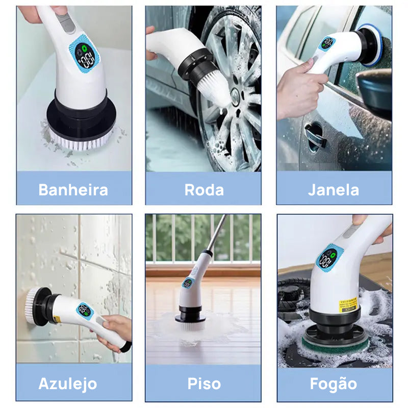 Esfregador Elétrico Rotativo Sem Fio IPX7 com 4 Escovas Substituíveis e Cabo Extensor Ajustável para Superfícies limpeza poderosa