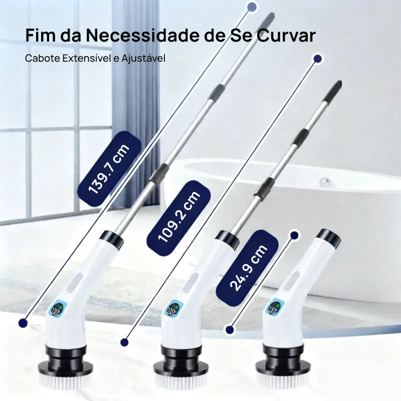 Esfregador Elétrico Rotativo Sem Fio IPX7 com 4 Escovas Substituíveis e Cabo Extensor Ajustável para Superfícies limpeza poderosa