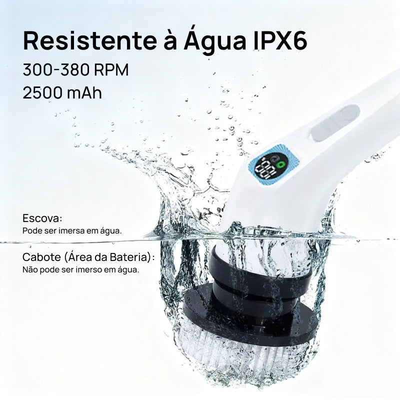 Esfregador Elétrico Rotativo Sem Fio IPX7 com 4 Escovas Substituíveis e Cabo Extensor Ajustável para Superfícies limpeza poderosa