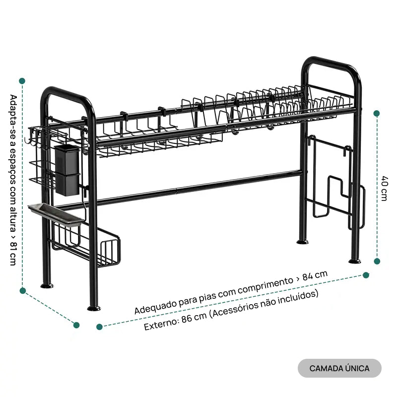Escorredor de Louça Sobre a Pia com 2 Níveis em Metal, Organiza Pratos e Utensílios Economizando Espaço secagem eficiente