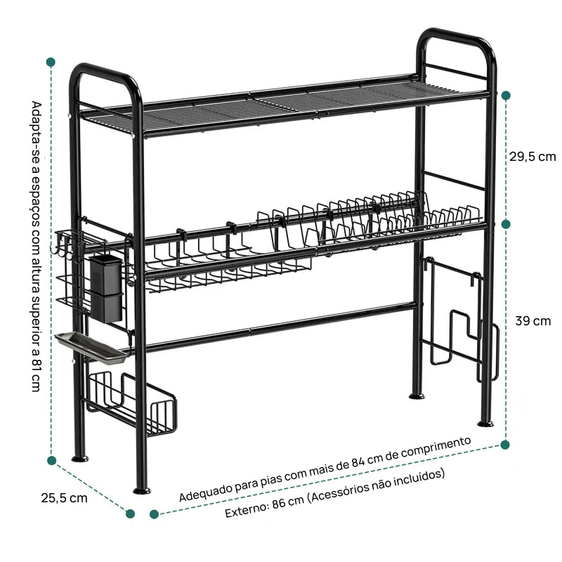 Escorredor de Louça Sobre a Pia com 2 Níveis em Metal, Organiza Pratos e Utensílios Economizando Espaço secagem eficiente