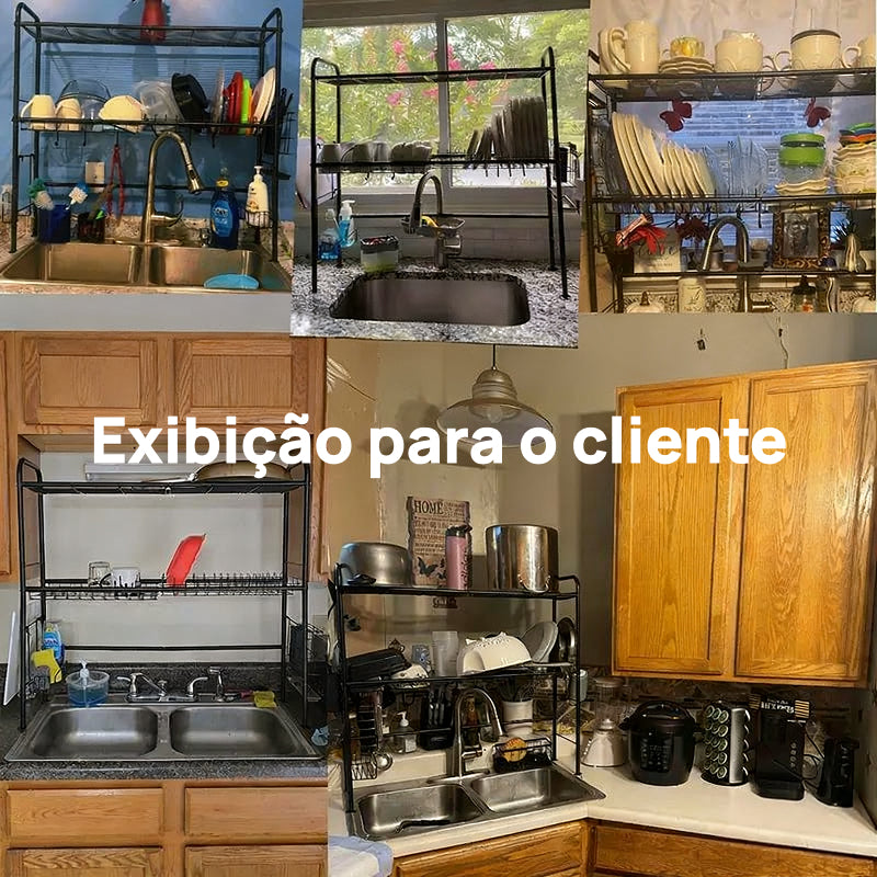 Escorredor de Louça Sobre a Pia com 2 Níveis em Metal, Organiza Pratos e Utensílios Economizando Espaço secagem eficiente