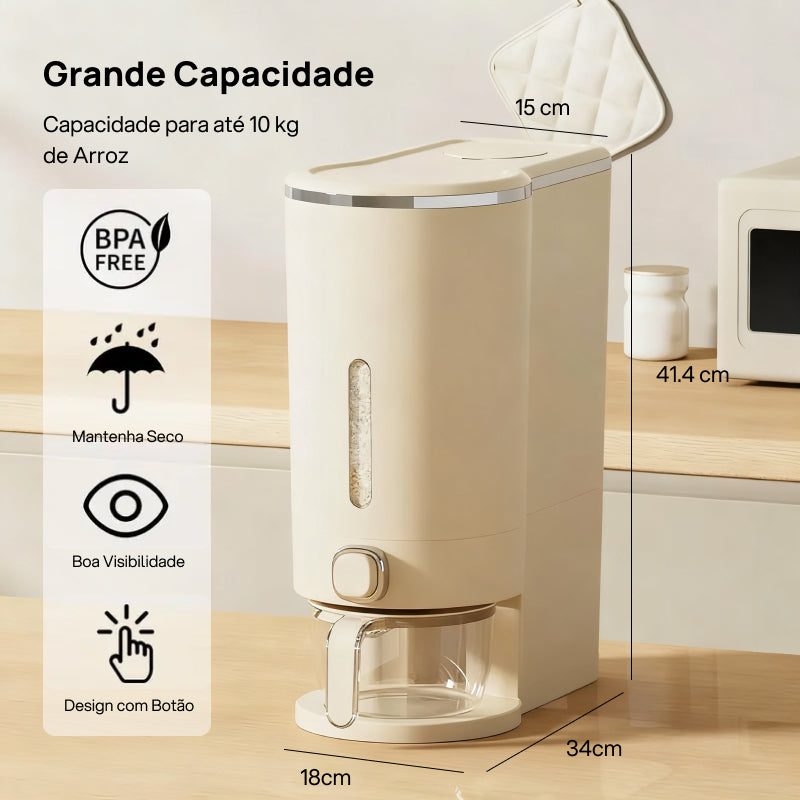 Dispensador de Arroz Hermético UFORU à Prova Total de Insetos e Umidade, com Copo Medidor para Grãos e Cereais preservação eficaz