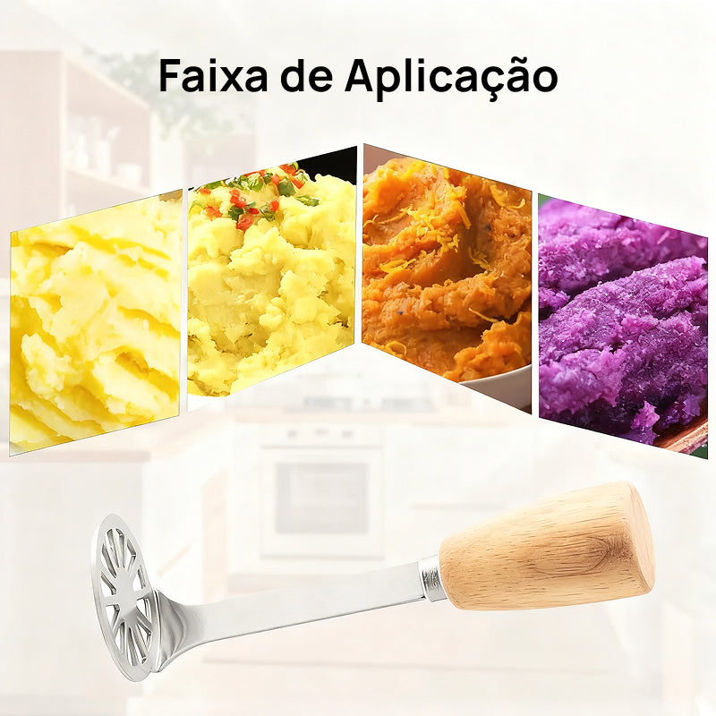 Conjunto de 2 Esmagadores de Batata e Abacate em Aço Inoxidável, com Cabo de Madeira para Alto Desempenho purê perfeito