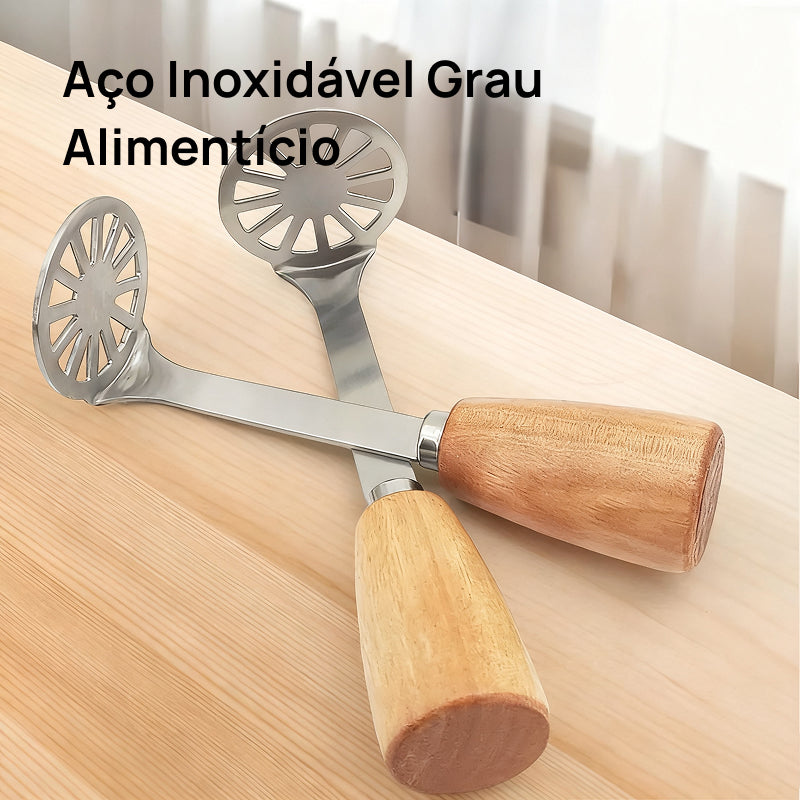 Conjunto de 2 Esmagadores de Batata e Abacate em Aço Inoxidável, com Cabo de Madeira para Alto Desempenho purê perfeito
