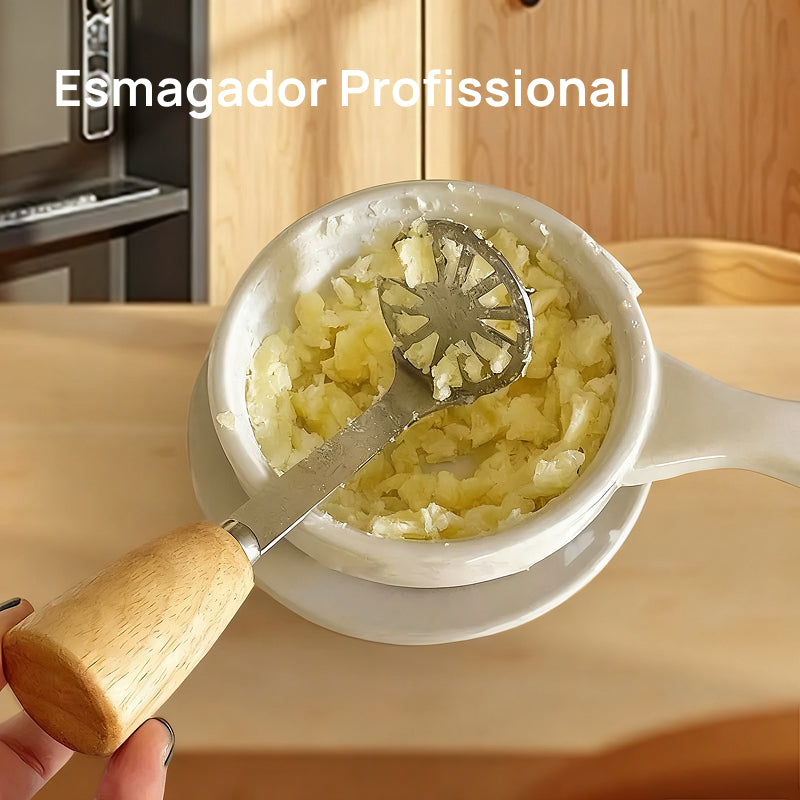 Conjunto de 2 Esmagadores de Batata e Abacate em Aço Inoxidável, com Cabo de Madeira para Alto Desempenho purê perfeito