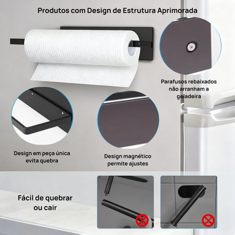 Suporte Magnético para Rolo de Papel Toalha, Organizador de Parede Universal para Geladeira, Cozinha e Banheiro acesso imediato