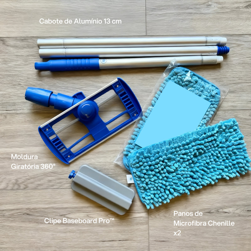 Mop Especial para Limpeza de Rodapés com Cabo Leve de 178cm, Não Precisa se Curvar e Captura Poeira e Pelos ergonomia superior