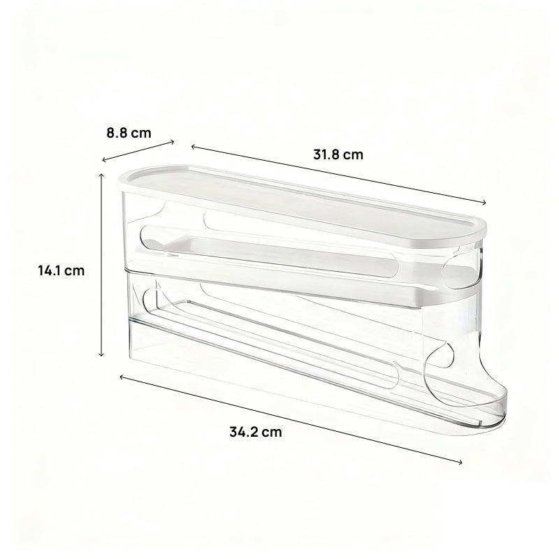 Caixa Organizadora Transparente para Ovos com Sistema de Rolagem, Economiza Espaço na Geladeira e é Durável acesso prático