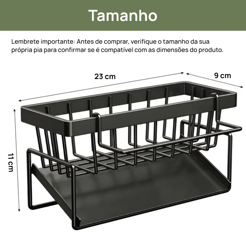 Suporte Organizador para Pia de Cozinha em Aço Inoxidável, com Divisor para Esponjas e Compartimento para Sabão pia ordenada