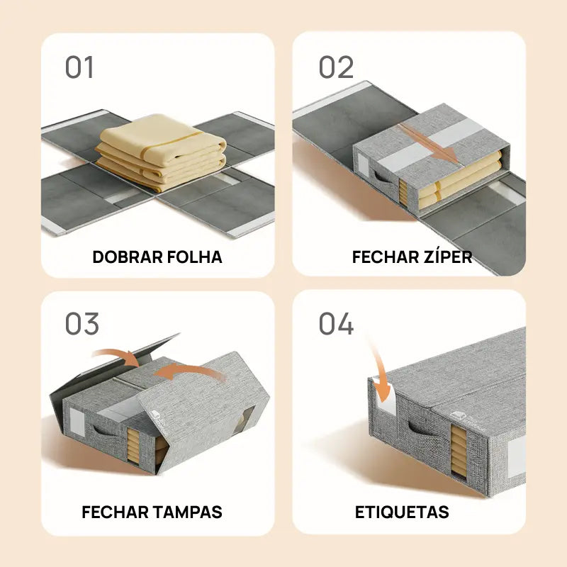 Conjunto de 4 Organizadores de Lençóis para Armário, Caixas Dobráveis com Janela Transparente à Prova de Poeira organização visual