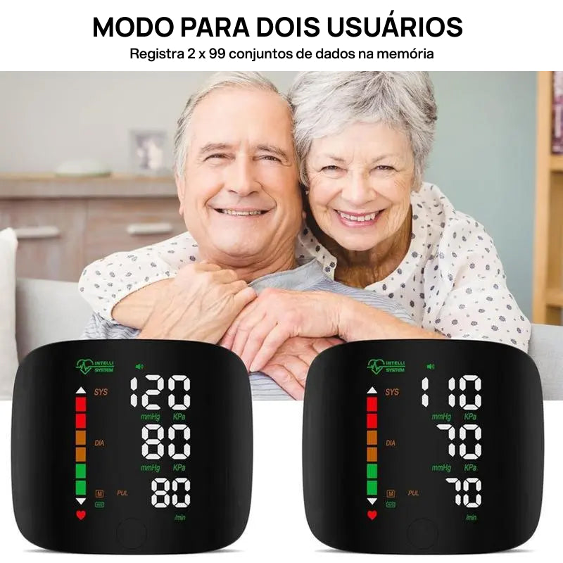 Monitor de Pressão Arterial de Pulso Recarregável para Uso Doméstico, com Voz, Tela Touch e Memória para 99 Leituras controle preciso