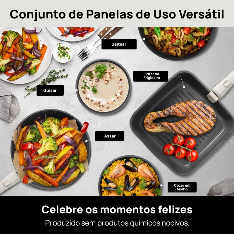 Conjunto Completo de 22 Peças de Panela Cerâmica Antiaderente, Compatível com Indução e com Alças Destacáveis cozinha saudável