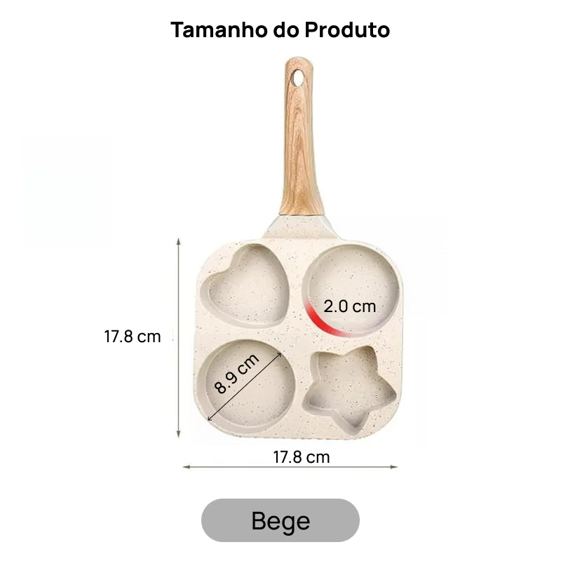 Frigideira Antiaderente Pequena com 4 Formas de Estrela, Cabo de Madeira e Ideal para Ovos, Omeletes e Panquecas fácil limpeza