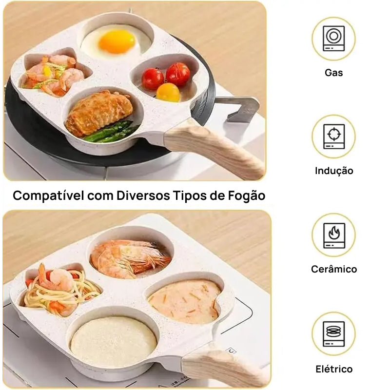 Frigideira Antiaderente Pequena com 4 Formas de Estrela, Cabo de Madeira e Ideal para Ovos, Omeletes e Panquecas fácil limpeza