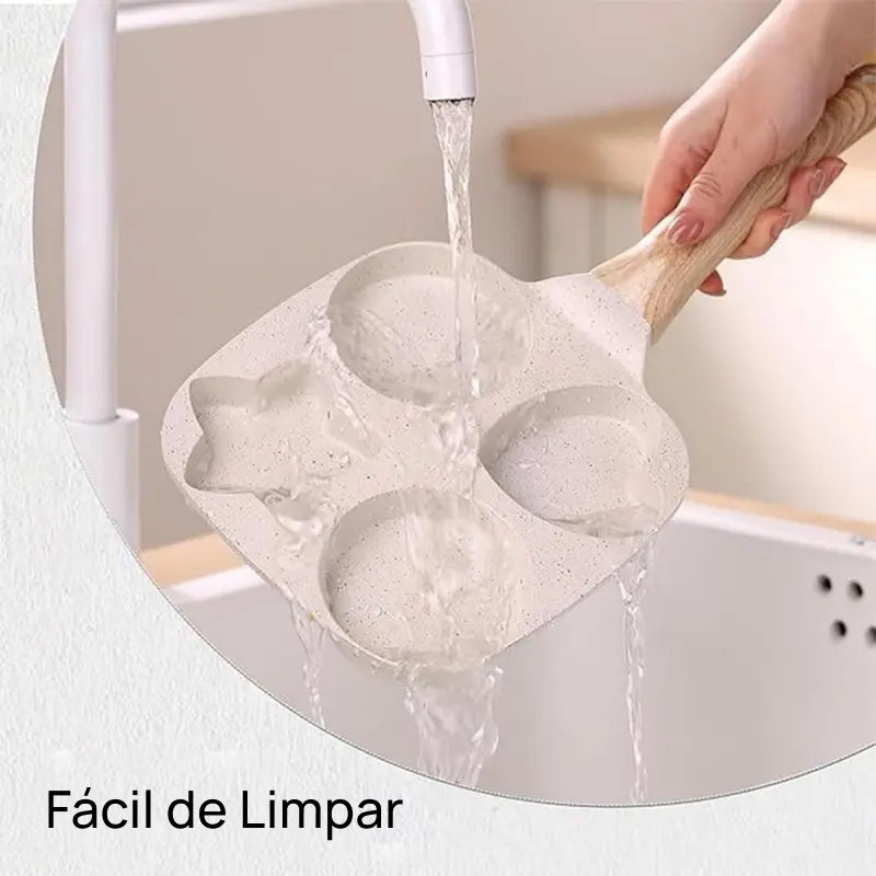 Frigideira Antiaderente Pequena com 4 Formas de Estrela, Cabo de Madeira e Ideal para Ovos, Omeletes e Panquecas fácil limpeza