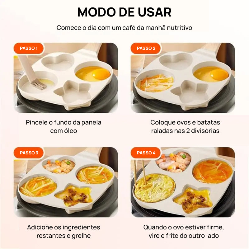 Frigideira Antiaderente Pequena com 4 Formas de Estrela, Cabo de Madeira e Ideal para Ovos, Omeletes e Panquecas fácil limpeza