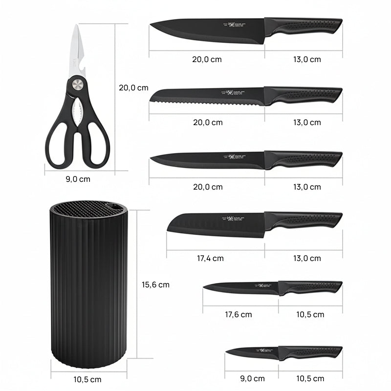 Conjunto de 8 Facas de Chef Profissionais em Aço Afiado, com Suporte Universal Anti-Ferrugem e Design Ergonômico perfeitamente equilibradas