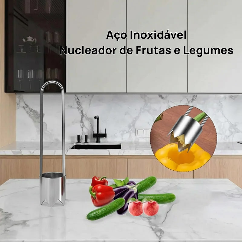 Conjunto de 2 Descaroçadores em Aço Inoxidável para Frutas e Legumes, com Cabo Ergonômico para Remover Sementes rapidamente eficiente