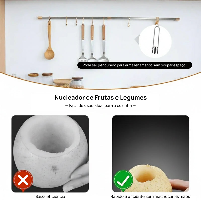 Conjunto de 2 Descaroçadores em Aço Inoxidável para Frutas e Legumes, com Cabo Ergonômico para Remover Sementes rapidamente eficiente