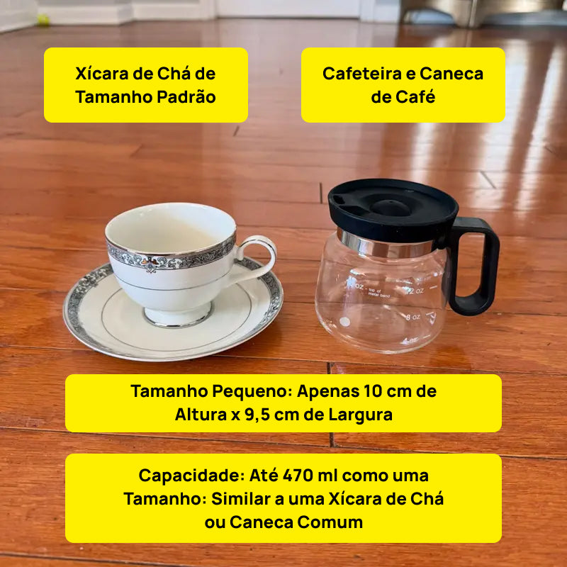 Caneca Decorativa em Formato de Bule de Café de Vidro 470ml, com Tampa e Alça Ergonômica, Ideal como Presente adoravelmente única