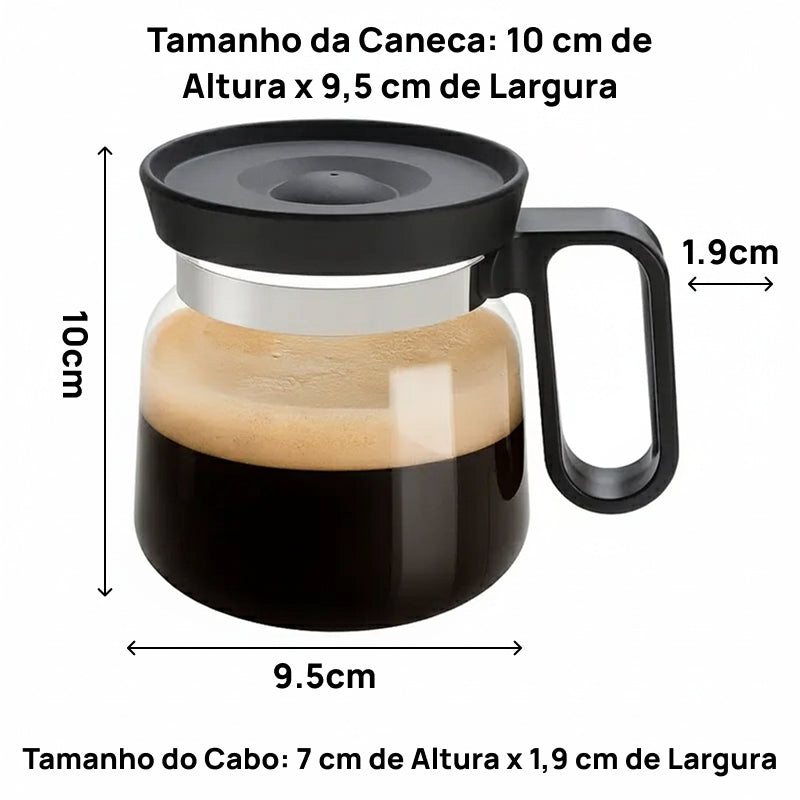Caneca Decorativa em Formato de Bule de Café de Vidro 470ml, com Tampa e Alça Ergonômica, Ideal como Presente adoravelmente única