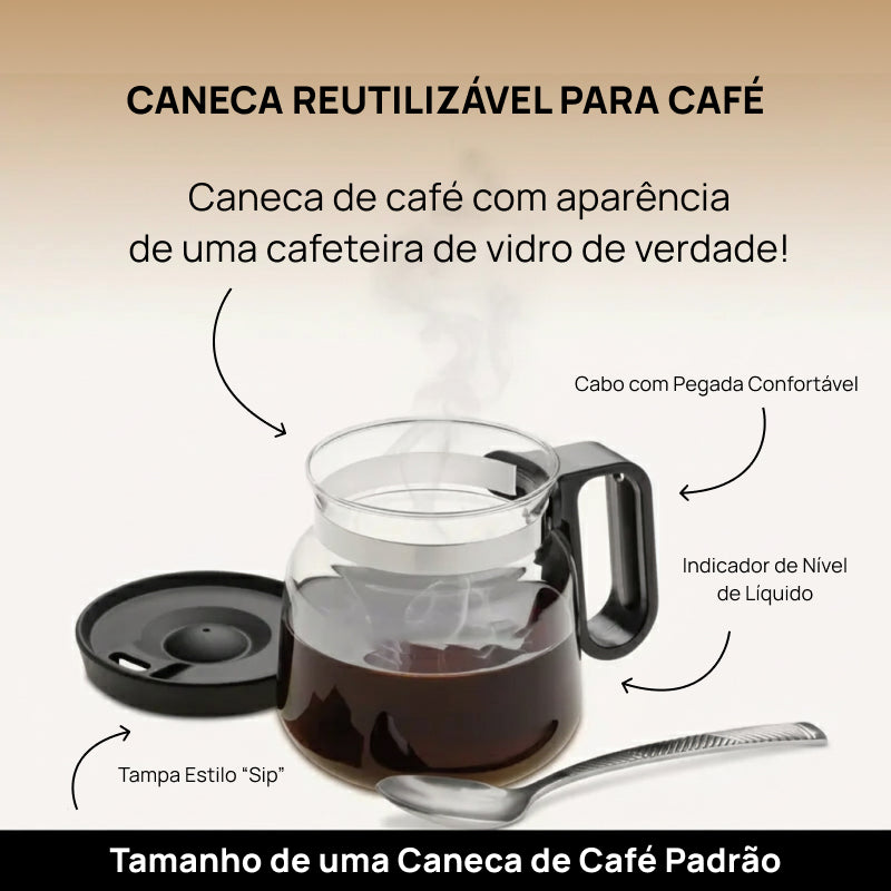 Caneca Decorativa em Formato de Bule de Café de Vidro 470ml, com Tampa e Alça Ergonômica, Ideal como Presente adoravelmente única