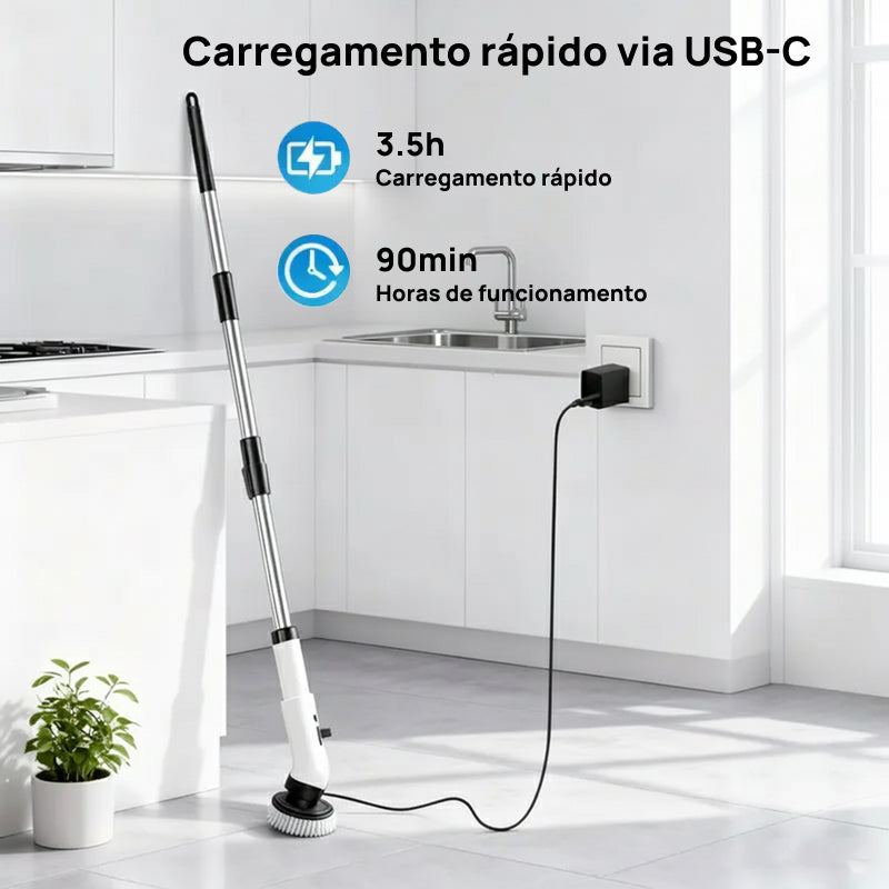 Escova Elétrica Giratória à Prova d‘Água IPX7, Sem Fio com 2 Velocidades e 9 Acessórios para Limpeza Pesada profissionalmente eficaz